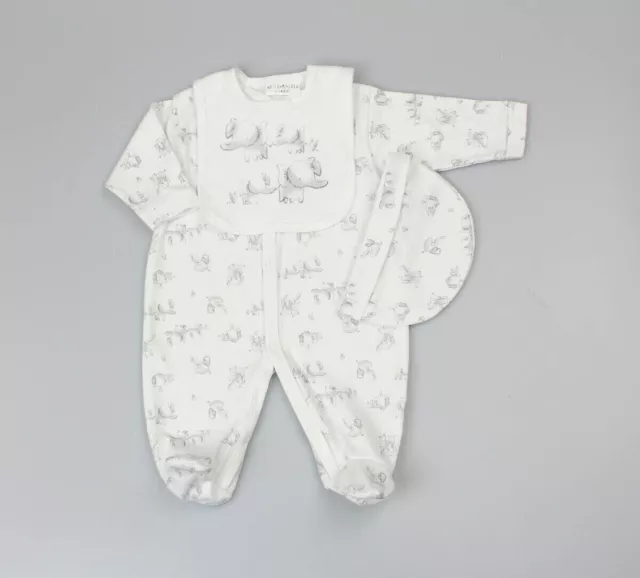 Baby  ~ Elephant ~  3 Piece Sleepsuit Gift Set Watch Me Grow Layette Neutral 0-9