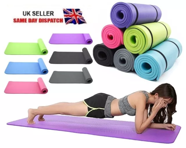 Yoga Pilates Mat for Gym Exercise Carry Strap 10mm Thick Large Comfortable NBR