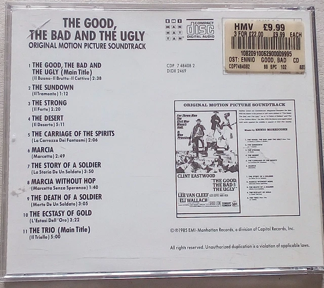 THE GOOD THE Bad And The Ugly Ennio Morricone motion picture soundtrack ...