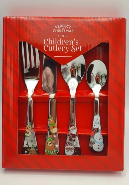 4pc Kids Cutlery Set Perfect Christmas Stainless Steel Children First Dinner