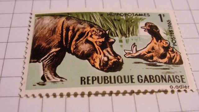 Briefmarke Gabun 1966 Nilpferd 1 F