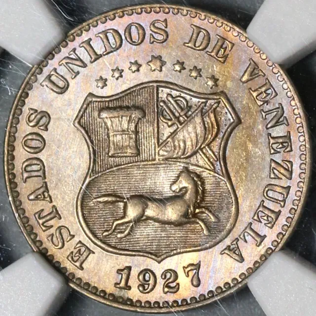 1927 NGC MS 64 Venezuela 5 Centimos Horse Mint State Coin (20121801C)