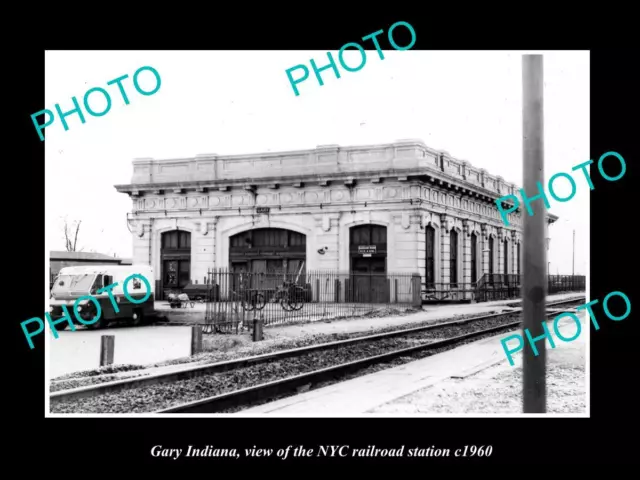 OLD LARGE HISTORIC PHOTO OF GARY INDIANA THE NYC RAILROAD STATION c1960