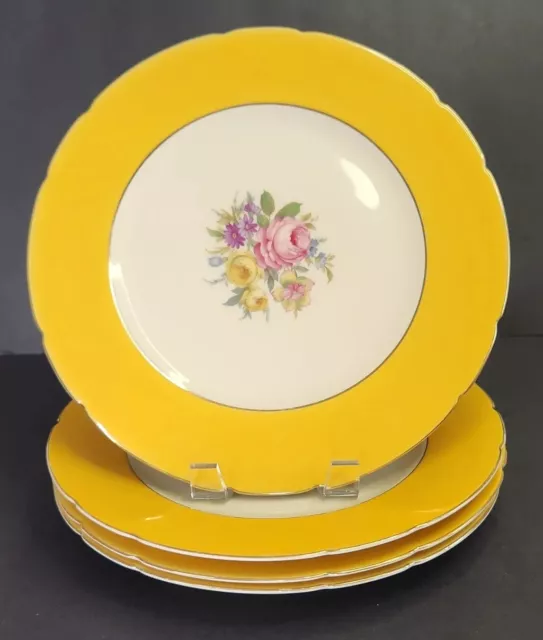 Set of 4 KPM Royal Ivory Dinner Plates Botanical Floral Gold 10 5/8" Rose Yellow