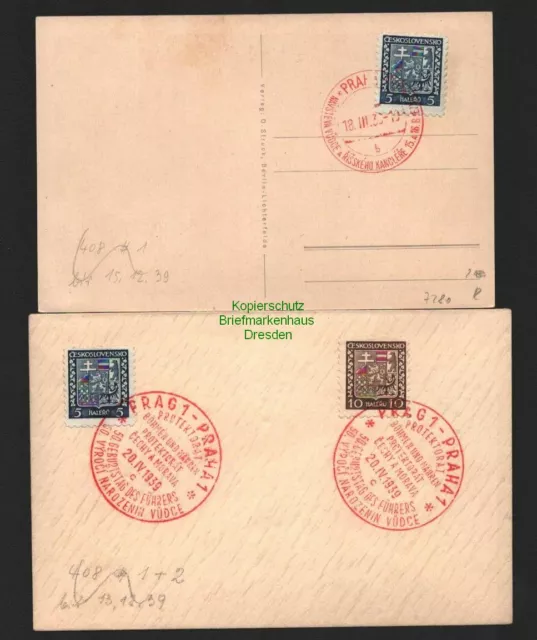 B7280 Brief + Karte Prag Praha Protektorat Böhmen & Mähren 1939 50. Geburtstag