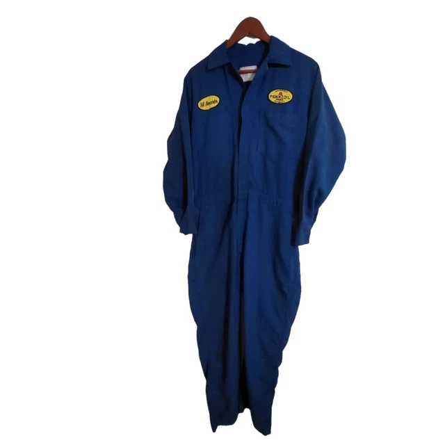 VINTAGE 70S 80S Pennzoil NOMEX Jumpsuit Blue Coveralls Zipper Mens