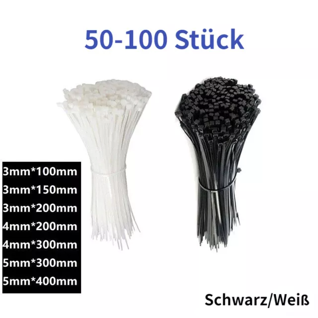 Kabelbinder Kabelstrapse Schwarz Weiß Kabelband Binder UV Set 50 bis 100 Stück