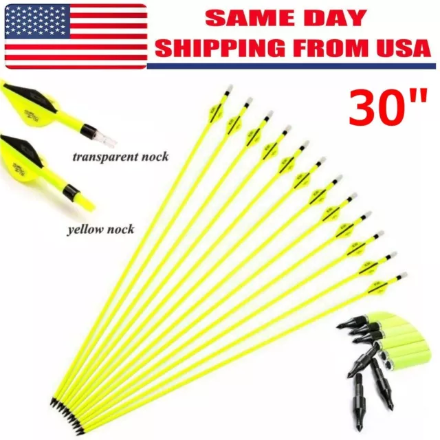 12x 30"Archery Carbon Arrows Spine 500 OD 7.8mm Hunting for Compound Recurve Bow