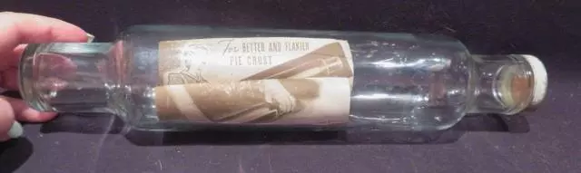 Roll-Rite Vintage Glass Rolling Pin with Recipe Card inside & Metal Lid