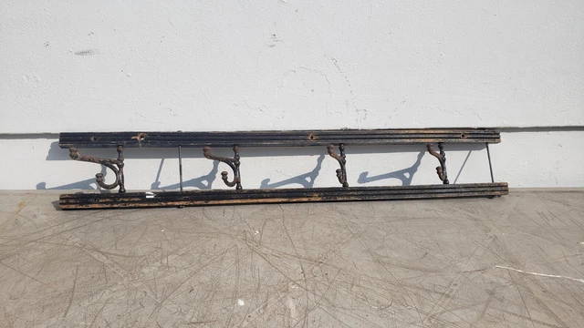 Antique Vtg Coat Hat Rack Wooden w/ 4 Swivel Double Hooks Wall Mount Hanging