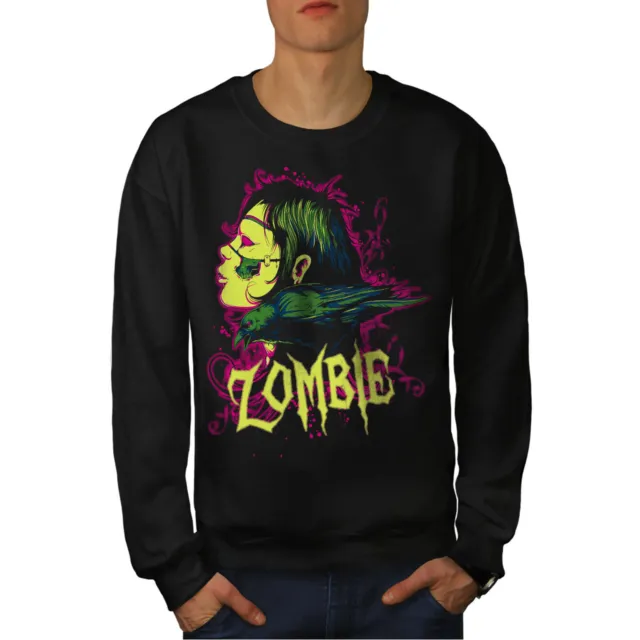 Wellcoda Crow Death Skull Mens Sweatshirt, Horror Casual Pullover Jumper