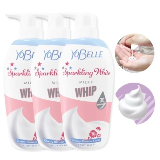 3X400ML Yobelle Sparkling White Milky Whip 3X Moisturizer Shower Cream Body Wash