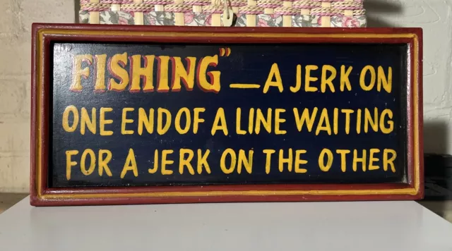 Fishing Jerk On A Line-wooden Retro Man Cave Sign - Great Present For Angler Fan