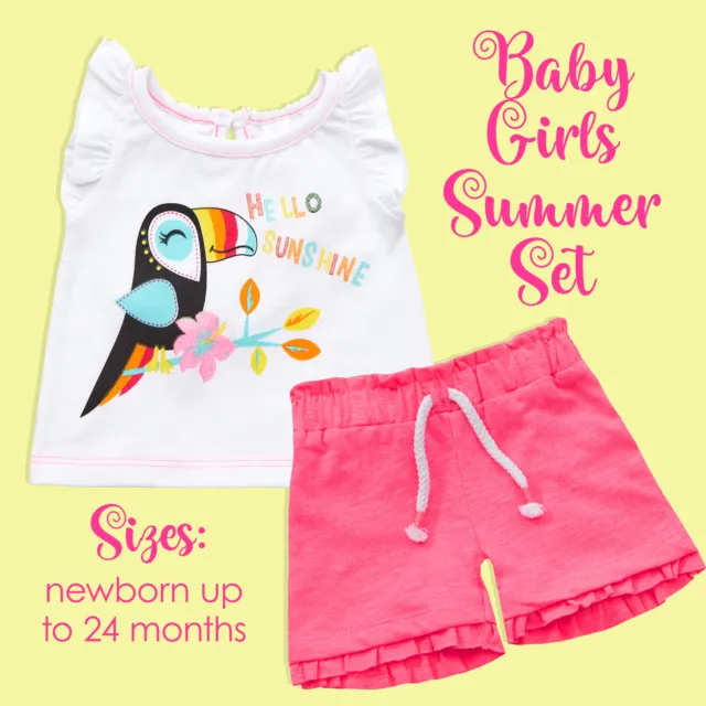 Baby Girls Summer Outfit Top and Shorts Sets Sleeveless Pink Cotton Toddler UK