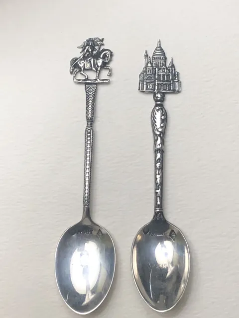 Two 1920s Jean Moucheront 800 Silver  JOAN of ARC & NOTRE DAME Souvenir Spoons
