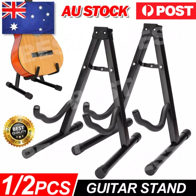 2x Folding Guitar Stand Bass Tripod Electric Acoustic Floor Holder Rack Foldable