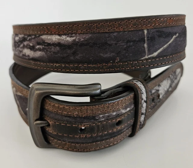EUC Nocona Mens Size 44 Brown Leather Belt with Camo Center Inlay N24362222