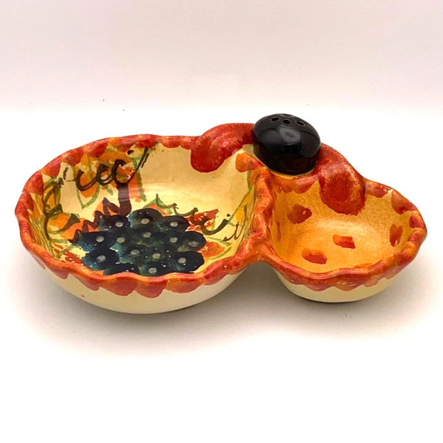 Italian Majolica Dish For Olives With Bowl For Pits, Hand Painted