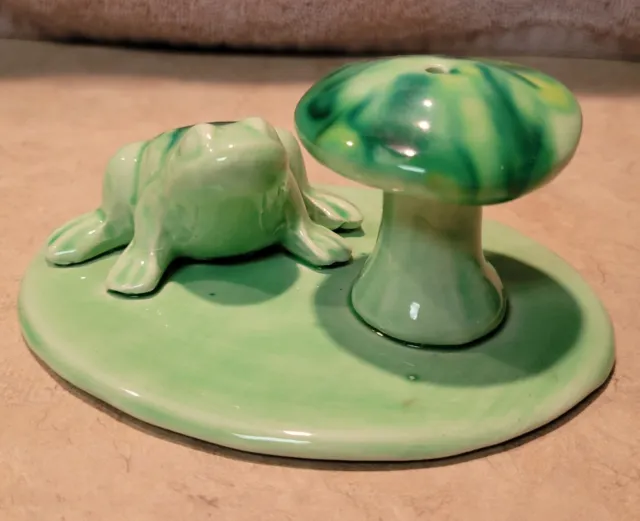 Vintage Ceramic Frog With Mushroom - Toadstool Figurine - Glass Art  Collectable