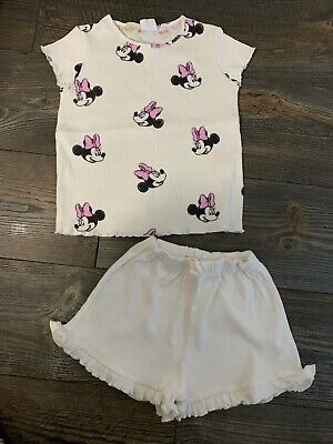 Zara Girls Pink & White Licensed Minnie Mouse Design Shorts  & Top Set - 3-4 Yrs