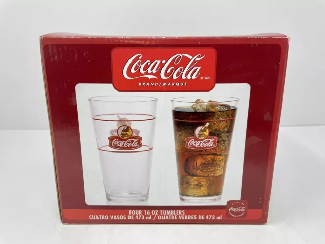 Coca Cola Set of 4 16 oz Glass Tumblers Gibson 2005 Coke Bottle NOS