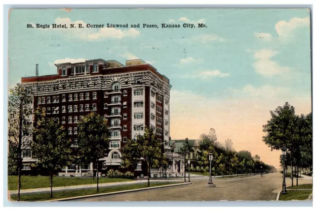 Kansas City Missouri MO Postcard St. Regis Hotel N E Corner Linwood And Paseo
