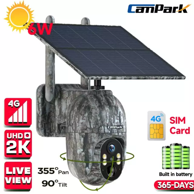 Campark 2.5K 4G LTE Solar PTZ Trail Camera Game IP66 Security Camera + SIM Card