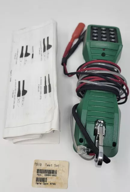 Harris TS19 Dracon Division Green Telephone Test Set With Mueller 62 Test Clips