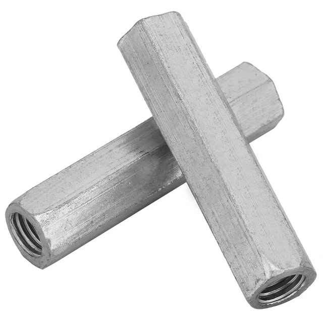 2pcs Acciaio Zincato M10 * 60 Esagonale Dado Filettato Dado Filettato