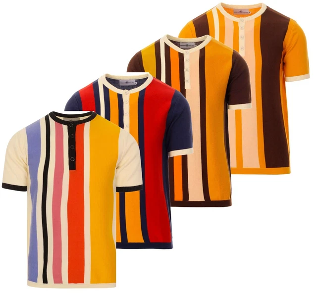 NEW MADCAP RETRO 70s 80s MENS MOD STRIPED T