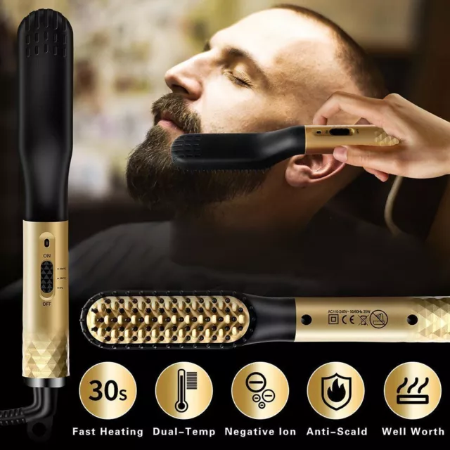 Beard Hair Straightener Quick Heated Electric Brush Straightening Comb Style