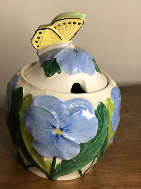 Mintons hand painted pansy and butterfly jam preserve pot 1930