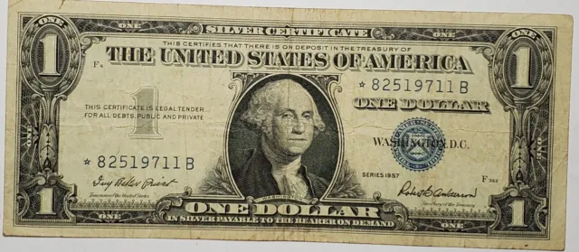 1957 One Dollar Silver Certificate *82519711B Star Note Paper Money Blue Seal