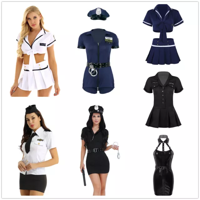 Ladies Sexy Cop Costume Womens Police Officer Uniform Cosplay Fancy Dress Outfit