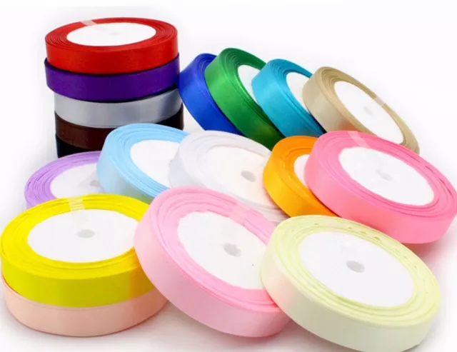 Super Sale 2 Free Rolls SATIN RIBBON 12mm x 10m Reels Decor Craft Wedding UK