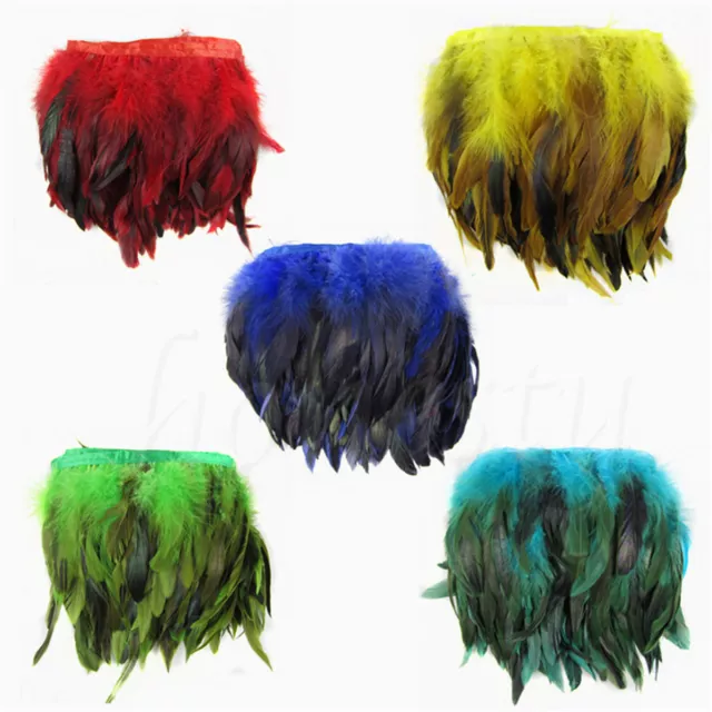 1 M Rooster Hackle Coque Feather Fringe Craft Trim Sewing Millinery