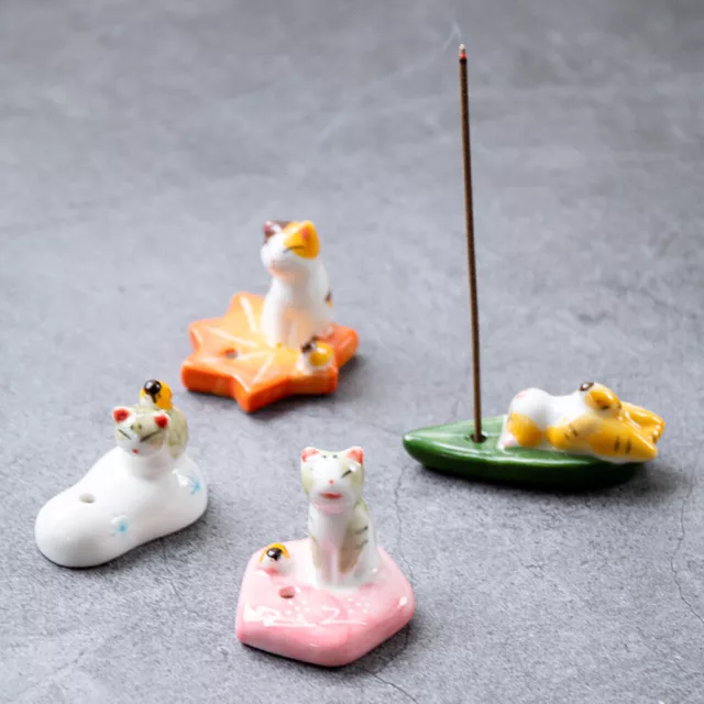 Japanese Incense Burner Stick Cat Holder Ceramic Censer Plate Fragrance Decor