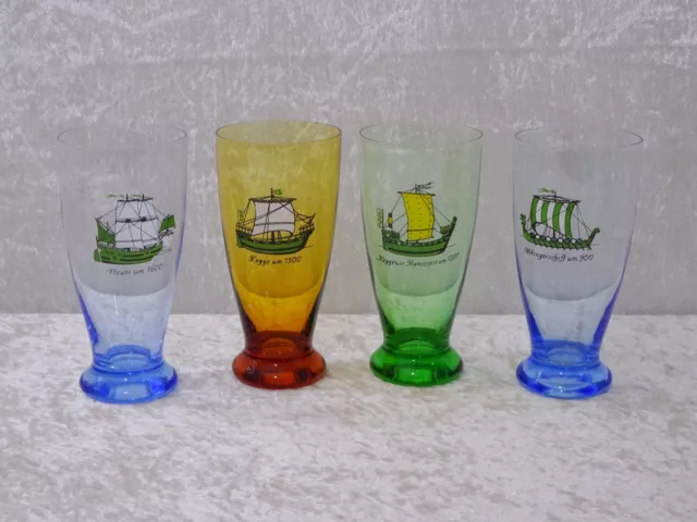 PRvCT9 - 4 X Design Verre Voiliers Koggen U.A Handgefertigt - Vintage