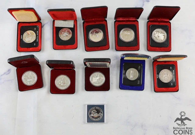 Lot of 11: 1971-1987 Canada Silver Commem. Proof Dollar Coins w/Box (ASW 3.74oz)