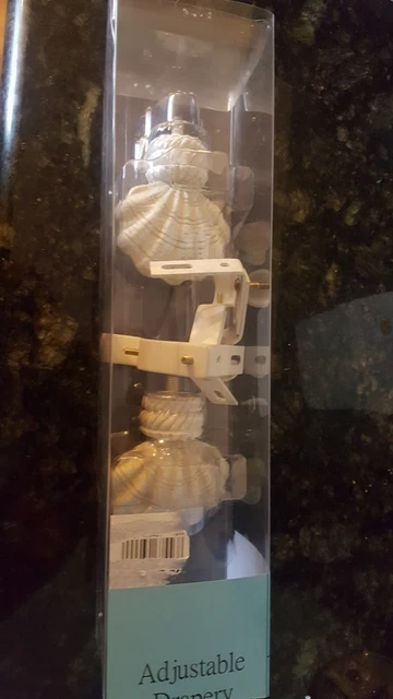 Two Metal Shell Drapery Curtain Rod Finials & Rod Brackets, no rod