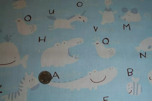 Blue Animals and Alphabets BABY TALK by David Walker Fabric FAT QUARTER (fq080)