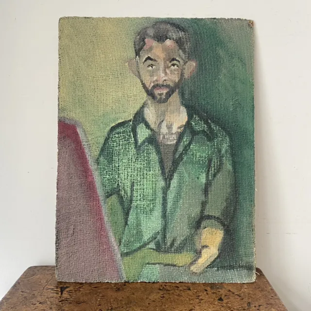 Vintage Artists self portrait man oil on Canvas over board Unframed Art OOAK