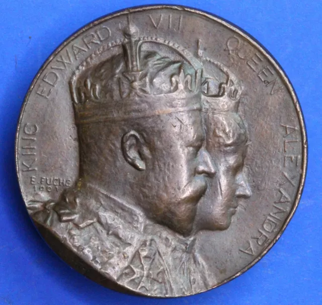 1901 Edward VII Queen Alexandra Coronation Medal, by Emil Fuchs, 38mm [28698]