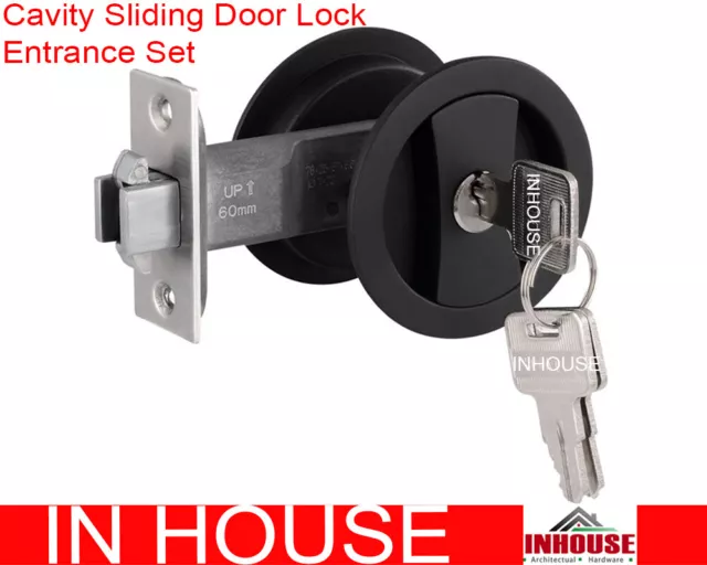 Cavity Sliding door Lock Entrance Set Matt Black FREE POSTAGE