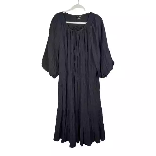 City Chic Darling Puff Sleeve Tiered Maxi Dress Black V Neck Size XXL 24 Plus