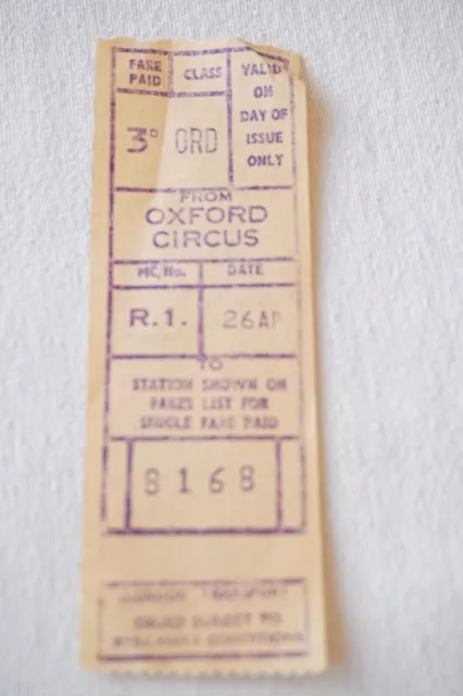 London Transport Gibson Machine No R1 Bus Tram Ticket Oxford Circus