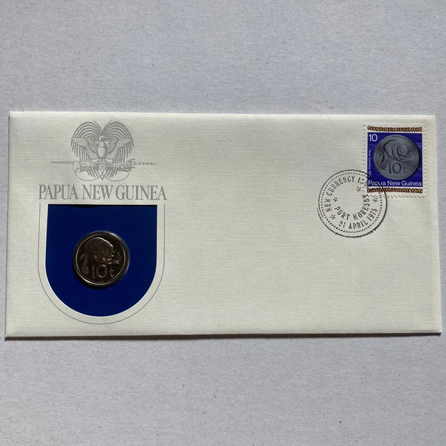 1975 PNG PAPUA New Guinea PNC with Proof 10 Toea 10t Coin and Matching ...