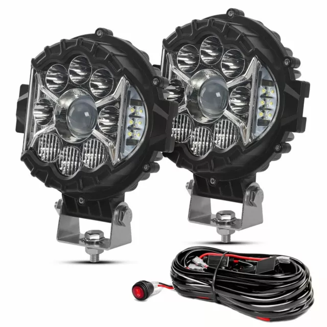 2X 7 Inch 200W Round LED Work Light Spot Lamp DRL Bar Driving Offroad 4WD+ Wire