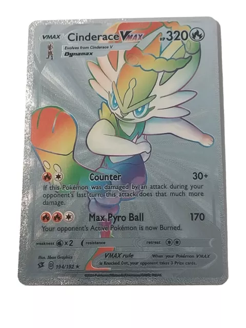 Cinderace VMAX Rainbow Silver Metal Pokemon Card Collectible/Gift/Display NM