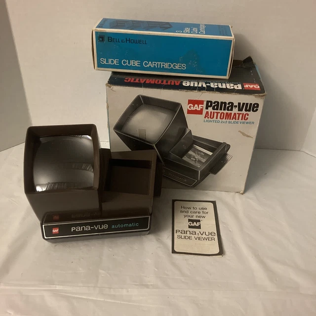 Visor de diapositivas vintage GAF Pana-Vue iluminado automático 2x2 sin cable